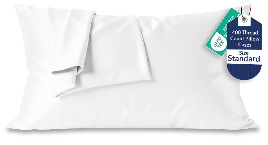 Image of Royale Linen 400 Thread Count 100% American Grown Cotton Standard Pillowcase Set - Luxury Sateen Standard Pillow case - 20 inchx26 inch Inch - Soft & Smooth Set of 2 White Pillowcases - (Std, Signature White)