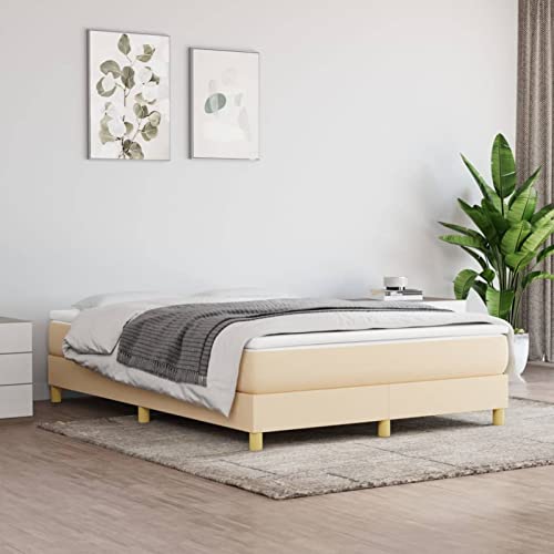 Homgoday Estructura de Cama Box Spring Tela Color Crema 140x200 cm Estructura Cama, 80/90/100/120/140/160/180x200 cm Base Cama Cama Individual Cama casal