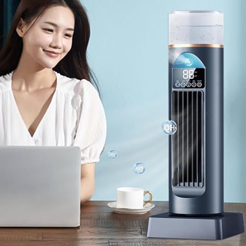 Mobile Klimaanlagen, 3- in- 1- Turmventilator- Luftbefeuchter- Verdunstungskühler, 230 ml Verdunstungsluftkühler für Schlafzimmer mit einstellbaren Geschwindigkeiten, LED- Display, Timer- Fe-3