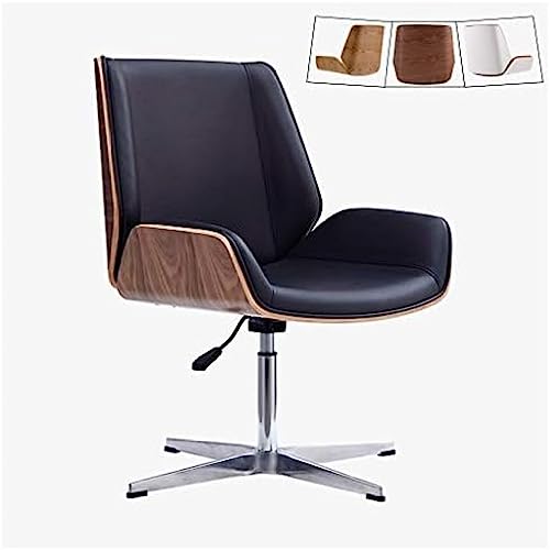 Silla de escritorio moderna de mediados de siglo con tapicería de cuero, silla giratoria sin brazos de altura ajustable, sillas ejecutivas de respaldo medio, patas de acero inoxidable