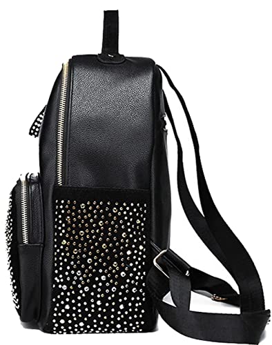 Rhinestone Backpack Faux Leather Black2