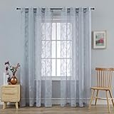 Anytime Grey Lace Sheer Curtain Panels for Living Room Elegant Window Treatment Sets Light Filtering Translucent Draperies for Office (2 Panels,W55 x L84inch)