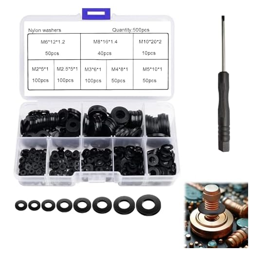 500 Piezas Arandelas Nylon, Arandelas de Plastico Redondas Negro, Arandela Aislante Redondo, Arandela Aislante Separador Surtido Kit, para Plomería de Reparación-M2/M2.5/M3/M4/M5/M6/M8/M10/M12