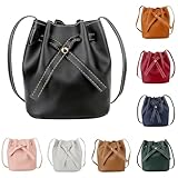 [JUJUGEN] ショルダーバッグ レディース 2way 本革 バケツ型 大容量 軽量 シンプルデザイン 小さめ可愛い 巾着 ドローストリング 手提げ 斜め掛け ポシェット バスケットバッグ オールシーズン お出かけ デート カジュアル 収納 オリジナル
