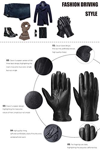 Leather Gloves for Mens Full-Hand Touchscreen Gift Packaging Cold Weather Glove (XL-9.4"（US Standard Size）, BLACK) - Thumbnail 4
