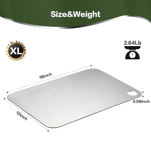Image of Titanium Cutting Board, 18 inch Non Toxic Cutting Boards for Kitchen - Cutting Edge Hygiene & Durability, Double Sided Pure Titanium Cutting Mat for Meat Fruit & Vegetable, XL Size