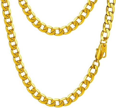 PROSTEEL Men Chains 18K Gold Plated Necklaces for Men Cuban Curb Chains Stainless Steel/Black Neck Link Jewelry for men 6mm Width 18'' Length