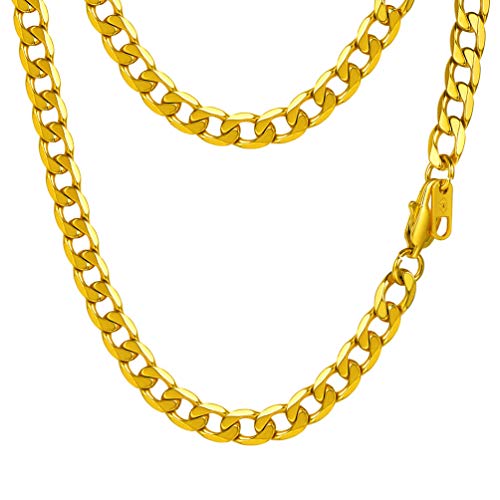 PROSTEEL Men Chains 18K Gold Plated Necklaces for Men Cuban Curb Chains Stainless Steel/Black Neck Link Jewelry for men 6mm Width 18'' Length
