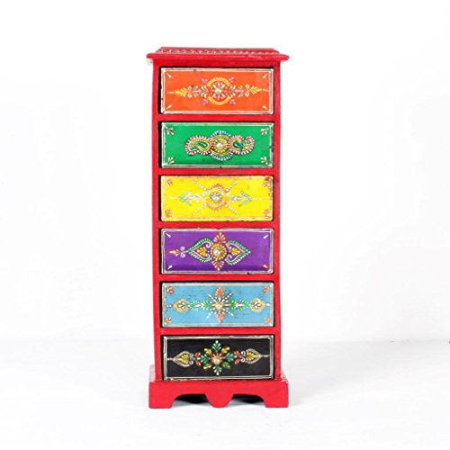 Image of Traditional Handpainted 6 Drawer Chest. 7x4x17 Inch
