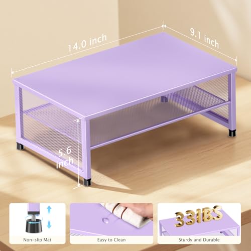 Image of ECOLOVI 2-Tier Computer Monitor Stand Riser, Printer & Laptop Stand, Office Desk Accessories, Workspace Desk Organizer for Home Office Supplies, Purple