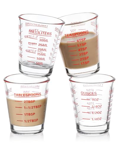 Image of SAIAOKJ Shot Glass Measuring Cup Set, 4 Pack Espresso Shot Glasses (Red)