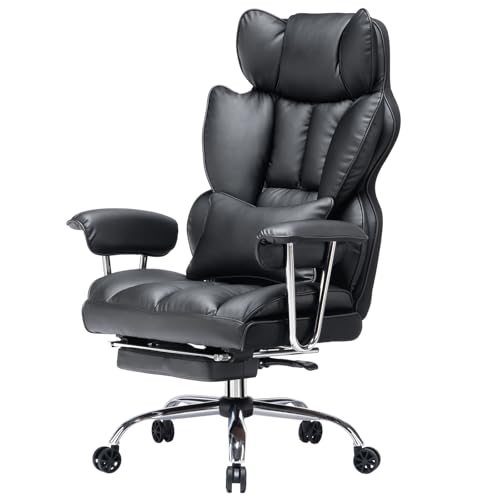 Image of Efomao Big and Tall Office Chair 400lbs - High Back Executive Chair with Swivel Base, PU Leather Upholstery, Lumbar Pillow, Padded Armrests, and Rolling Wheels,Black Computer Chair