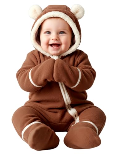 Image of PATPAT Fleece Hooded Footed Clothes, Soft Warm Footie Covers, Car Seat Friendly, Easy Zip,Cute Romper Newborn Infant Jumpsuit