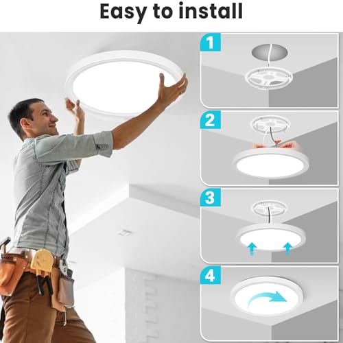 Image of libtit 16Inch Flush Mount LED Ceiling Light Fixture, 3000K 4000K 6500K Adjustable, 36W 3600lm White Satin Round Ceiling Lamp for Bathroom Shower Hallway Kitchen, 2 Pack
