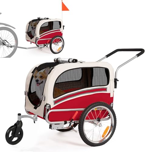 SEPNINE® Hundeanhänger für Fahrrad, 2 in 1 Fahrradanhänger für Hunde bis zu 30 kg, Haustier Transportwagen Anhänger für Jogger und Fahrrad mit Bremsen und Signalwimpel