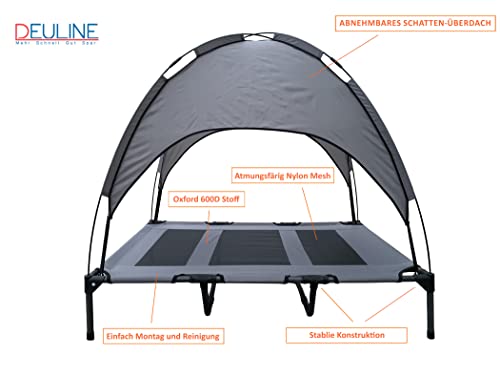 Deuline Hundeliege mit Dach erhöhtes Hundebett Garten Outdoor Haustierliege L-91x76x18/90cm GRAU 520082