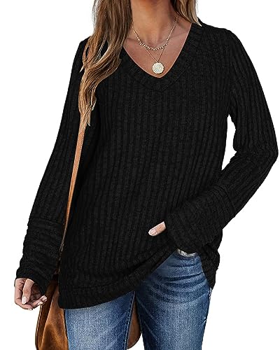 PLOKNRD V-Ausschnitt Pullover Damens Langarm Sweater Soft Comfy Casual...