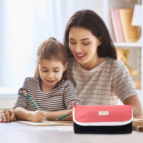Image of Pencil Case Large Capacity Pencil Pouch Pen Bag with Big Compartment, Foldable Pencil Bags with Zipper Pencil Pouch, Student Pencil Case Stationery Bag for Girls and Boys Teen Adults Women Men (Red)