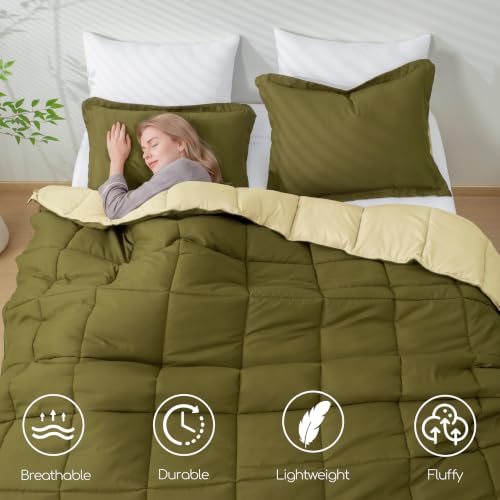 Image of HIG 3pc Olive Queen Size Bedding Comforter Set Duvet Insert Blanket