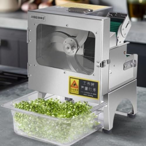 200W Commercial Electric Vegetable Cutter, Automatic Scallion Chopper, 400lb/h with Conveyor Belt, 1-35mm Thickness Adjustable, Commercial Kitchen Herb Chopper 110v