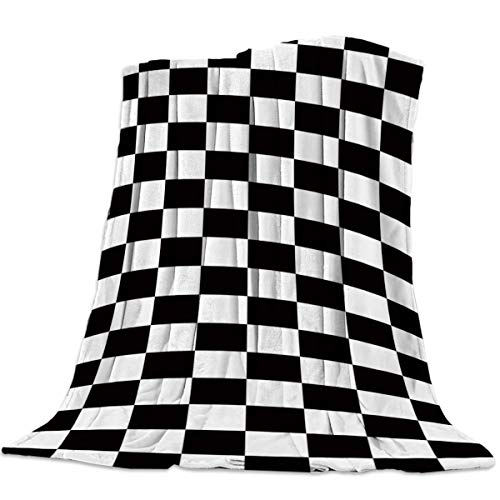 Flannel Fleece Bed Blankets Lightweight Cozy Throw Blanket for Couch Sofa Bedroom Adults Kids,Geometric Simple Black and White Checkered Flag 39x49 inch