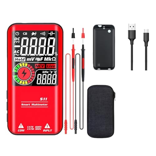 大画面インテリジェントデジタルマルチメータ 9999 カウント USB 充電マルチメトロ真の実効値 AC DC 電圧静電容量温度 NCV テスター(S11 Red)