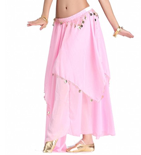 ZLTdream Belly Dance Chiffon Skirt with Gold Coins Belly Dancer Dancing Costume for Girls and Women Halloween Rave Outfits
