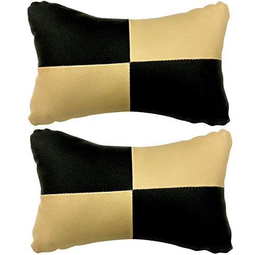 Image of Beige Neck Rest Soft Cushion in Leatherette Material Check Design for Car 1404