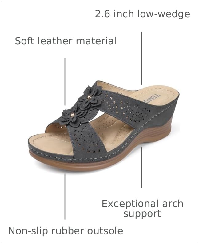 Image of TEMOFON Womens Wedge Sandals Leather: Comfortable Walking Shoes Summer