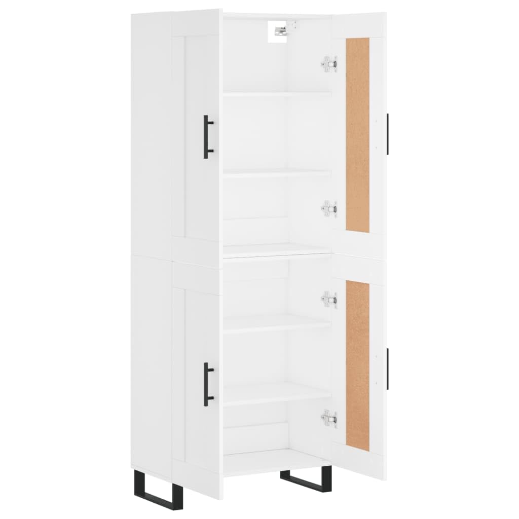 Meuble haut blanc en bois 69,5 x 34 x 180 cm avec pieds en fer, armoire de rangement pour salon, chambre à coucher, couloir, commode moderne, buffet avec portes et étagère