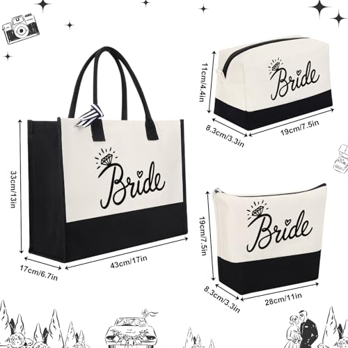 HOMIEE 3PCS Bride Canvas Tote Bag, Wedding Gifts for Bridal Shower Bachelorette Party Engagement Honeymoon3