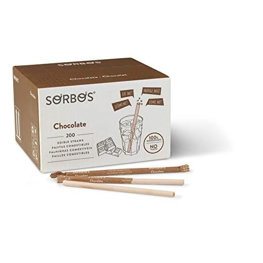 Sorbos Pajitas comestibles con sabor a chocolate, sostenible, empaquetado individualmente, sin plástico, sin alérgenos, sin gluten, 100% biodegradables, 19 cm de largo - Paquete de 200 unidades