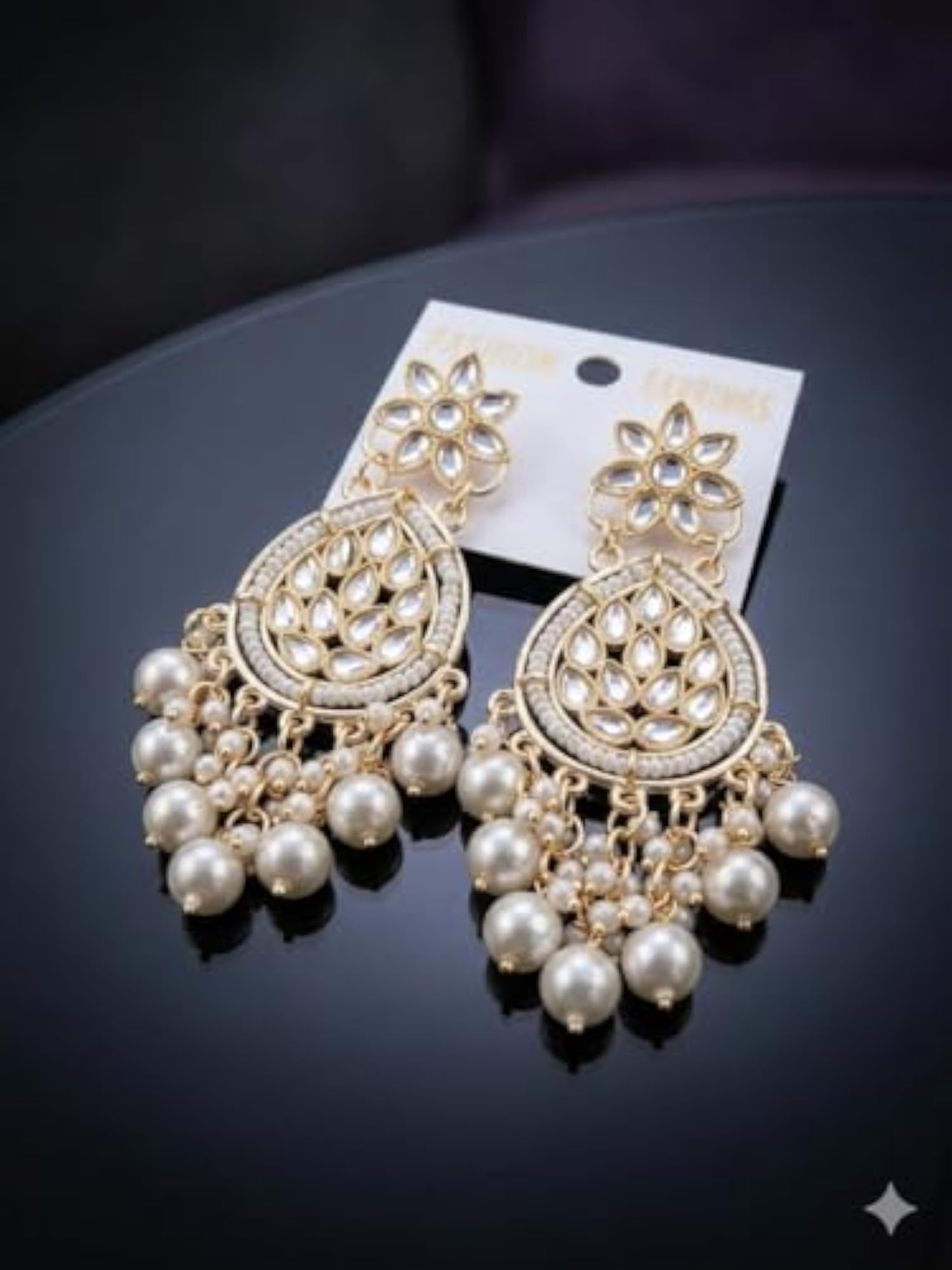 Women's Plated Kundan Earrings, Ethnic Style