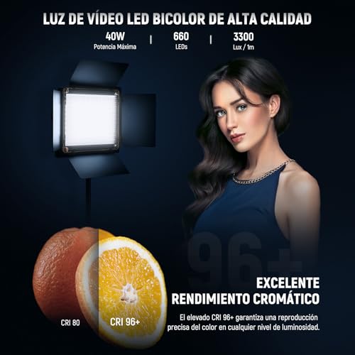Luz LED video regulable CRI96+ Neewer de 3300lx con viseras para streaming y fotos 2