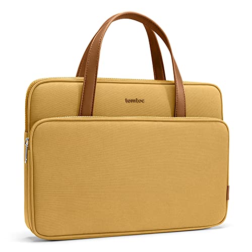 Image of tomtoc 13-14 Inch Laptop Carrying Case for MacBook Air, MacBook Pro, Microsoft Surface Laptop Studio /Book, Water-Resistant Multi-Functional Laptop Handbag Briefcase for Daily Business, Study, Yellow