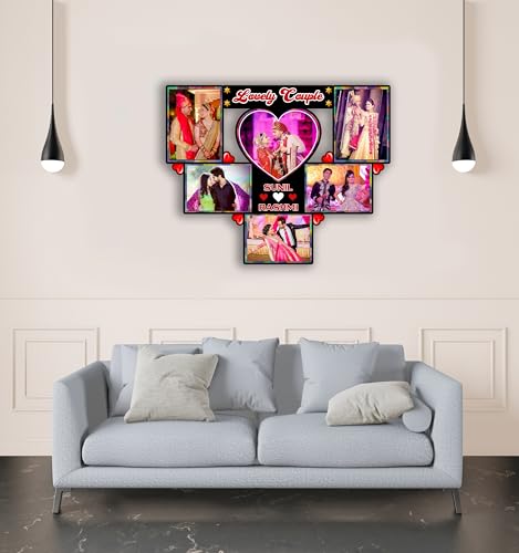 Image of Shrikant Art Personalized inchLovely Couple inch Multi-Photo Collage Wall Hanging - Custom Name Wooden Picture Frame with 6 Individual Photo Slots for Weddings and Anniversaries
