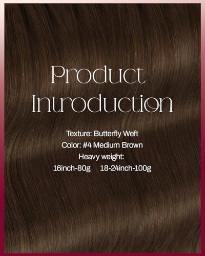 Image of Moresoo Human Hair Butterfly Weft Extensions, Medium Brown, 18 Inch 50g | aligned remy strands blend with medium brown hair for date looks, dinner plans and softly textured everyday waves