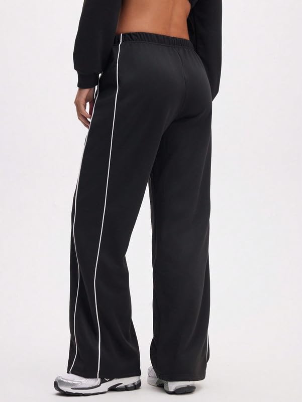 Image of Paralians Women's Straight Fit Polyester Track Pants with Contrast Side Piping | Elastic Waist Comfortable Sports & Casual Wear Bottoms