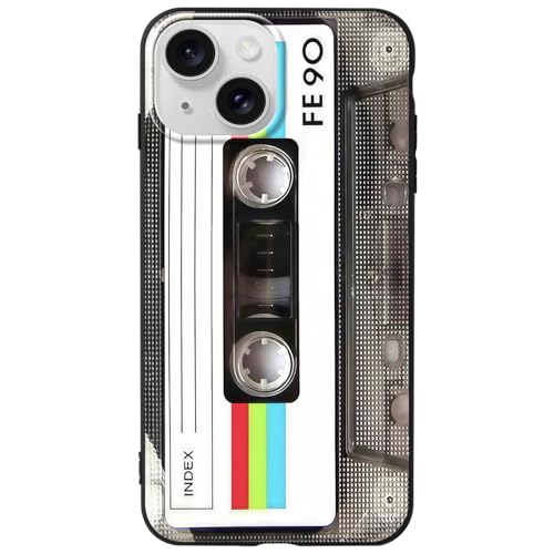 Mouzor Cute Phone Case for iPhone 15, Retro Cassette Tape Design Cases, Matte Finish Soft Touch TPU Anti Fingerprint Shockproof Cover for Girls Boys Men Women