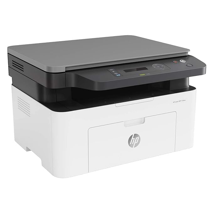 Image of HP Laser MFP 136nw, Wireless, Print, Copy, Scan, 40-Sheet ADF, Ethernet, Hi-Speed USB 2.0, Up to 21 ppm, 150-sheet Input Tray, 100-sheet Output Tray, 10,000-page Duty Cycle, Black and White, 4ZB87A