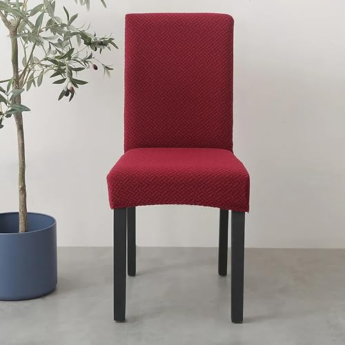 Image of House of Quirk Elastic Jacquard Chair Cover Stretch Removable Washable Short Dining Chair Cover Protector Seat Slipcover (Pack of 2, Maroon)