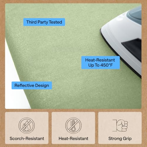 Image of GORILLA GRIP Ironing Board Cover, Silicone Coating, 400F Scorch and Stain Resistant with Thick Padding, Fits Over Standard Size Board, Heavy Duty Hook and Loop Fastener Strap, Sage 15x54