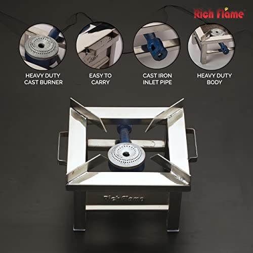 Rich Flame Gas Stove 1 Burners Steel | ISI Certified | Home & Kitchen Gas Chulha Commercial Single Gas Stoves Stainless Steel | Iron Single Burner | Canteen Bhatti | Cooktops LPG & PNG Compatible