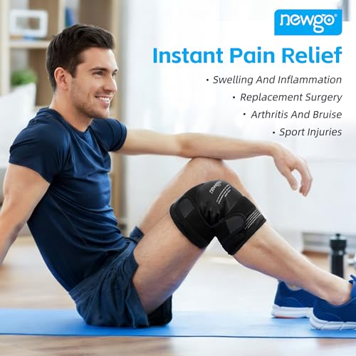 NEWGO Ice Pack for Knee Replacement Surgery, Reusable Gel Cold Pack Wrap Around Entire Knee for Knee Injuries, Pain Relief, Swelling, Bruises (Black)