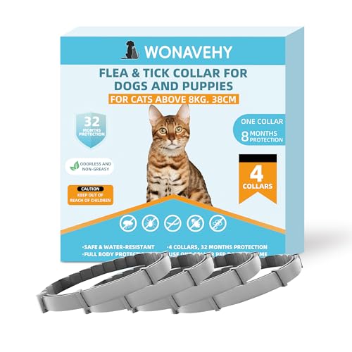4 Collares antiparasitarios para Perros y Gatos, 38CM 8 Meses de protección, Collar antipulgas para Perros y Gatos, Ajustable, Collar antipulgas para Todos los Dog Cats