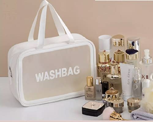 Image of Handcuffs Makeup Pouch with Carry Handle | Wash Bags | Cosmetic Organizer | Toiletry Bag | Vanity Case | Make Up Handbag | Grooming | Travel | Portable | Accessories | Washbag (White)
