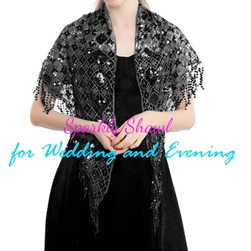 GORAIS Women Sequin Shawls and Wraps Black Fringe Shawl for Evening Dresses3