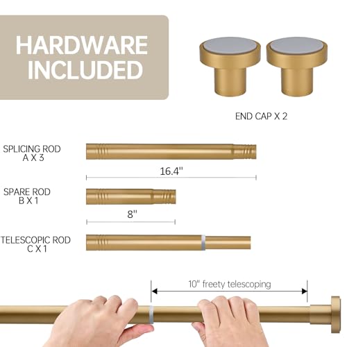 Image of BRIOFOX Shower Curtain Rod Adjustable 18-78 Inch, Stainless Steel Spring Tension Shower Rod No Drilling Non Slip, Warm Gold