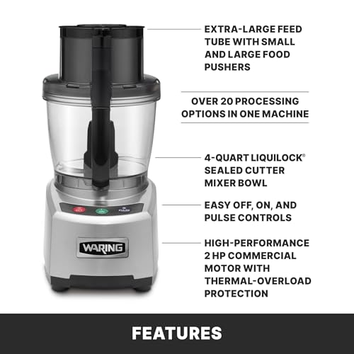 Image of Waring Food Processor with 4-Quart Capacity | 4-Quart Capacity, 2 Horsepower Motor, Large Capacity Vegetable Chopper for Professional Kitchens