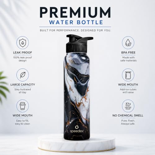 Image of Speedex Stainless Steel Printed Water Bottle 1 Ltr 1000 ml, BIS Approved, Leak Proof Sipper Cap Bottle for Office, School, Travel, Daily Use for Men, Women, Kids, Adults, Midnight Marble, Set of 4